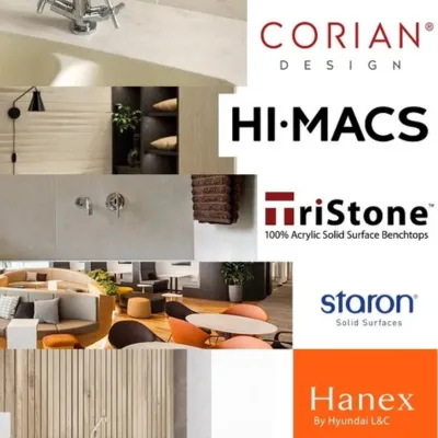 Discover premium Corian sheets from top brands like DuPont, HIMACS, Tristone, Staron, and Hyundai Hanex at Om Art and Craft. Choose innovative designs, durable quality, sleek options, aesthetic appeal, and high-performance surfaces for your projects with us.